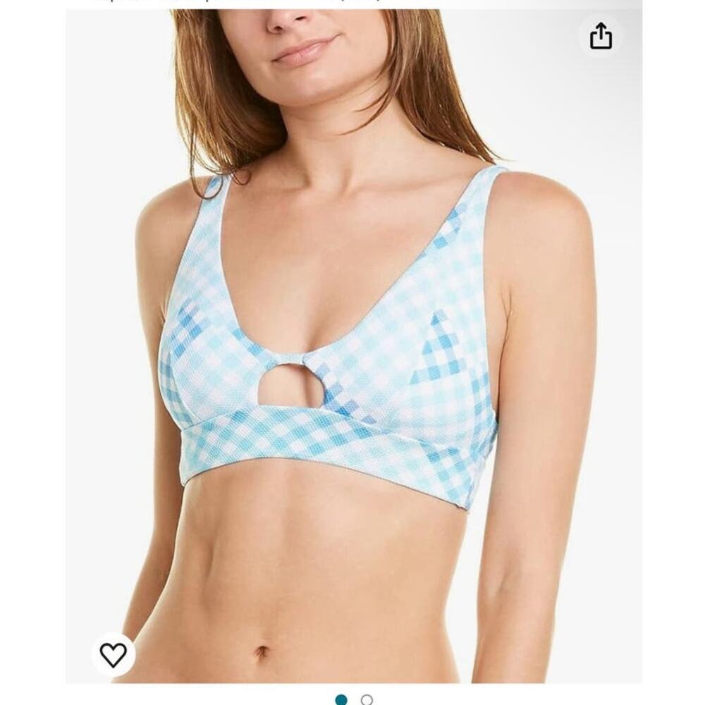 L Space Alia Bikini Top Blue White Picnic Plaid Sz DD Medium